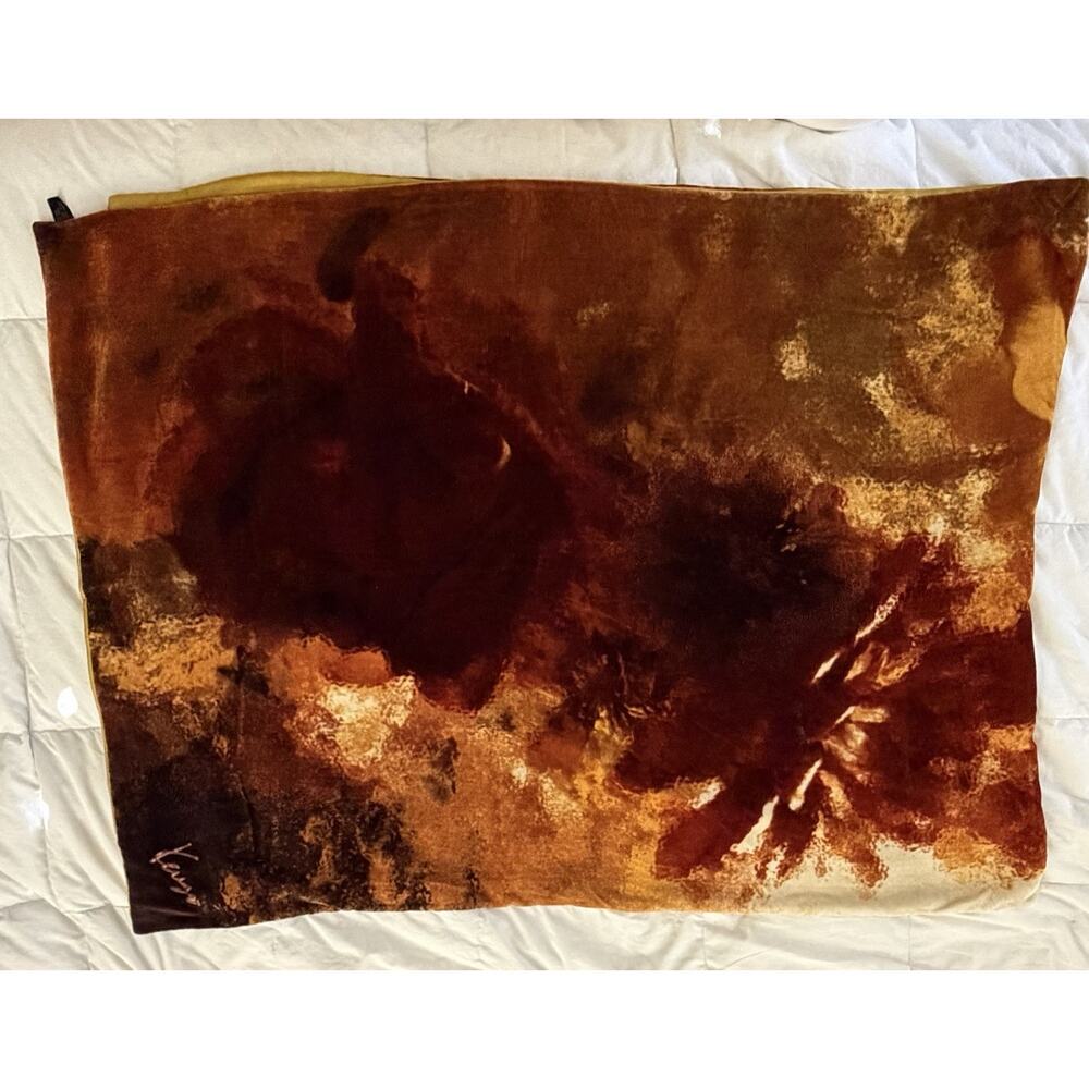 Vintage 90s Y2K Kenzo Scarf Stole Wrap Red Orange Flower Velvet Silk - Picture 8 of 10